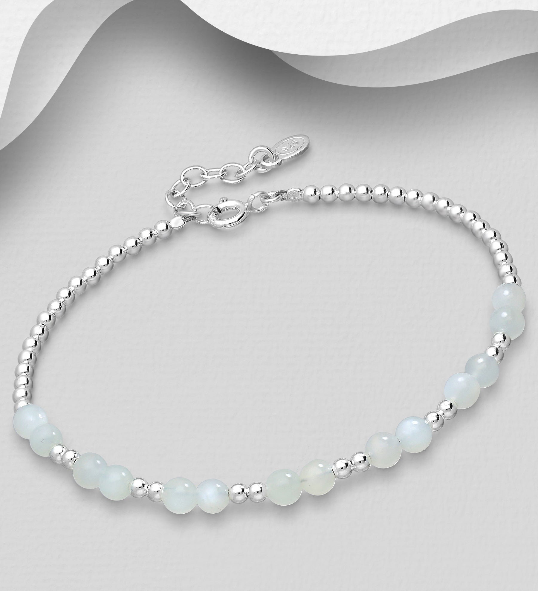 Sterling Silver Beaded Moonstone Bracelet