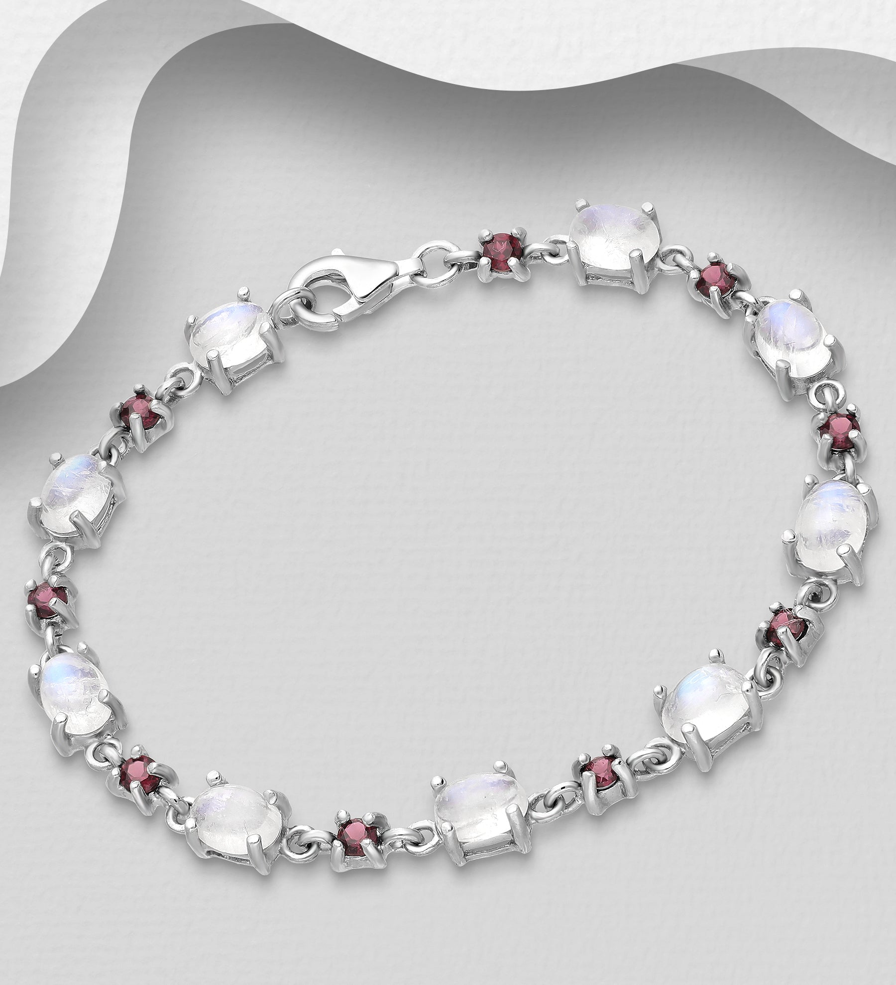 Moonstone and Rhodolite Garnet Tennis Bracelet