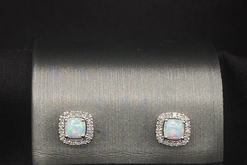 Opal and Diamond Halo Earrings