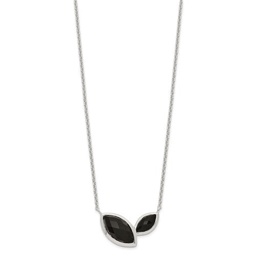 Sterling Silver Faceted Two-Stone Onyx Necklace