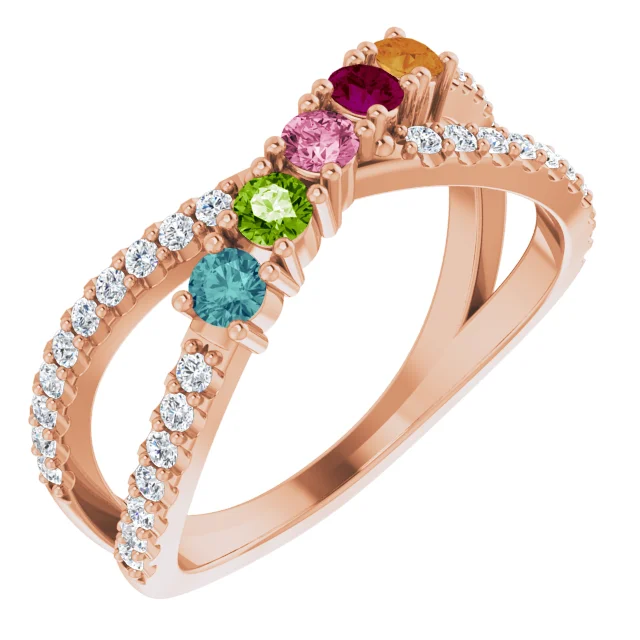 Family Ring - 5 Stone Accented Criss-Cross Ring