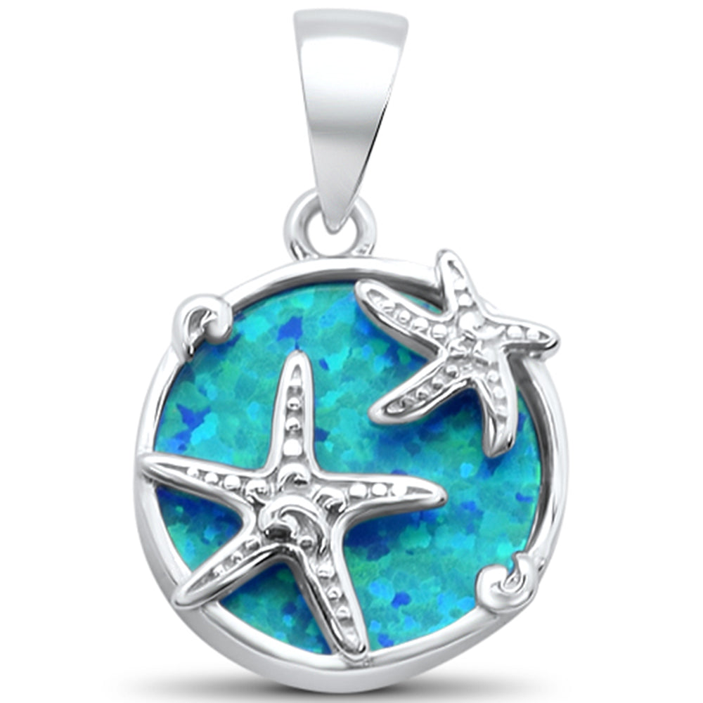 Sterling Silver Blue Opal & Starfish Globe Pendant