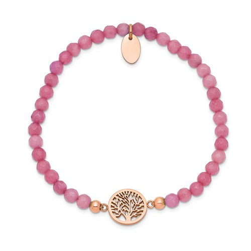 Pink Jade & Rose Gold Plated Tree of Life Bracelet