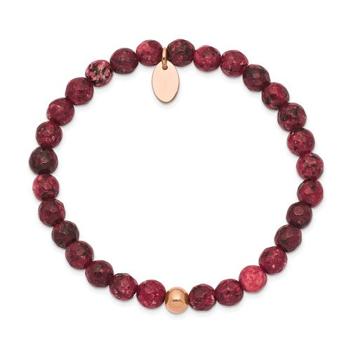 Red Jade & Rose Gold-Plated Beaded Bracelet