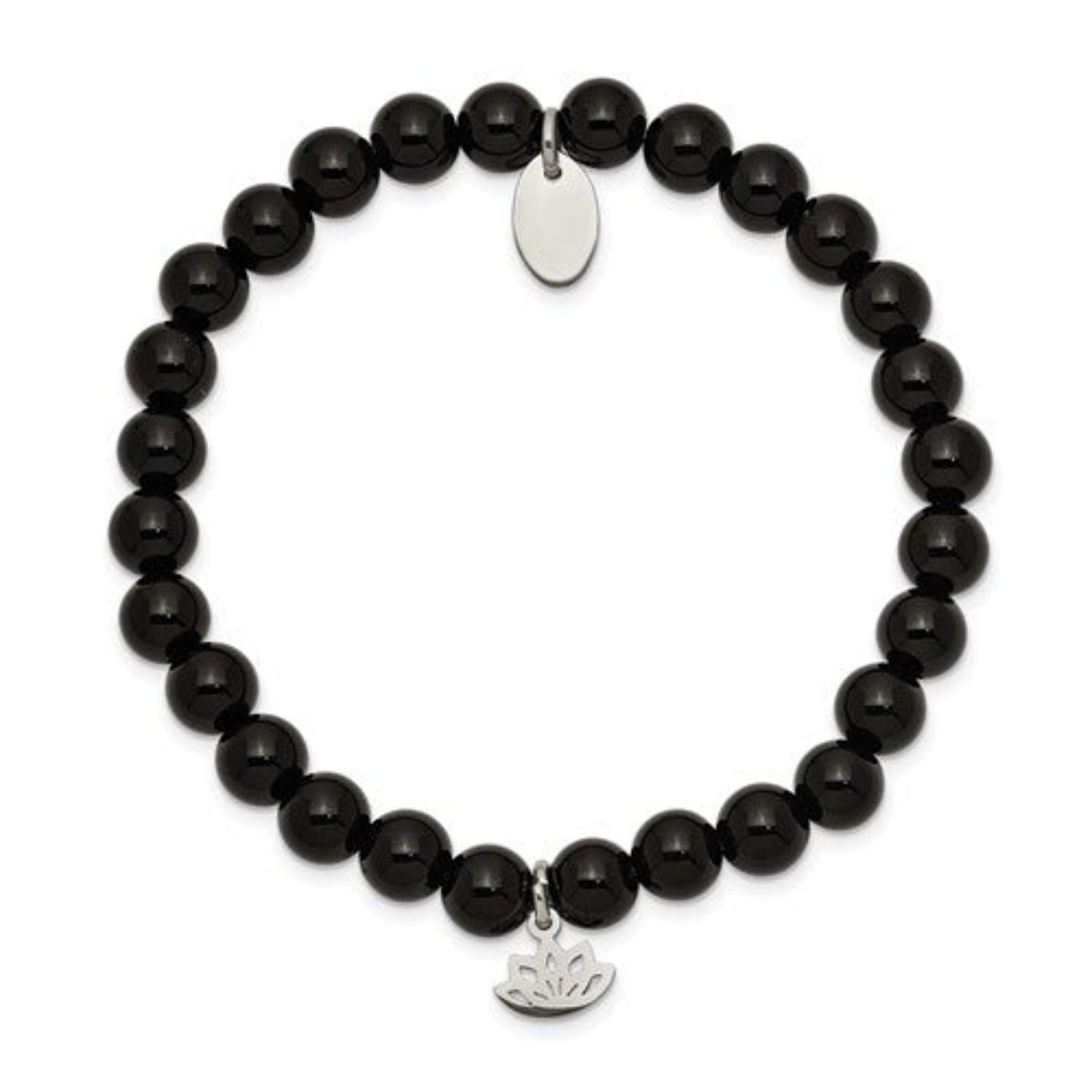 Black Agate Stainless Steel Beaded Bracelet