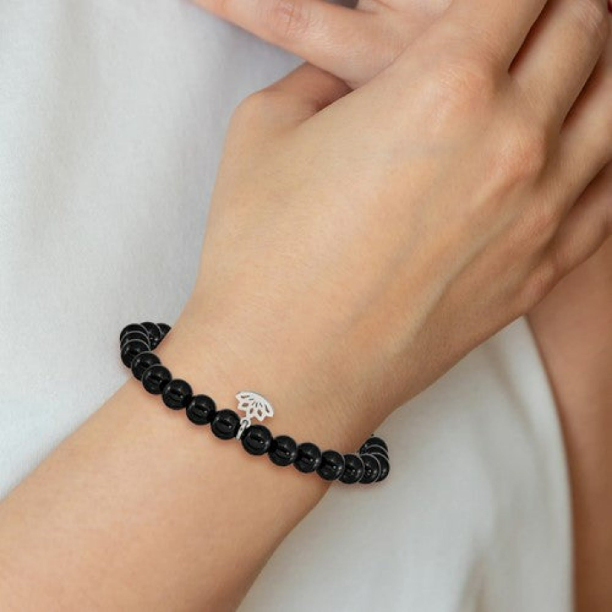 Black Agate Stainless Steel Beaded Bracelet