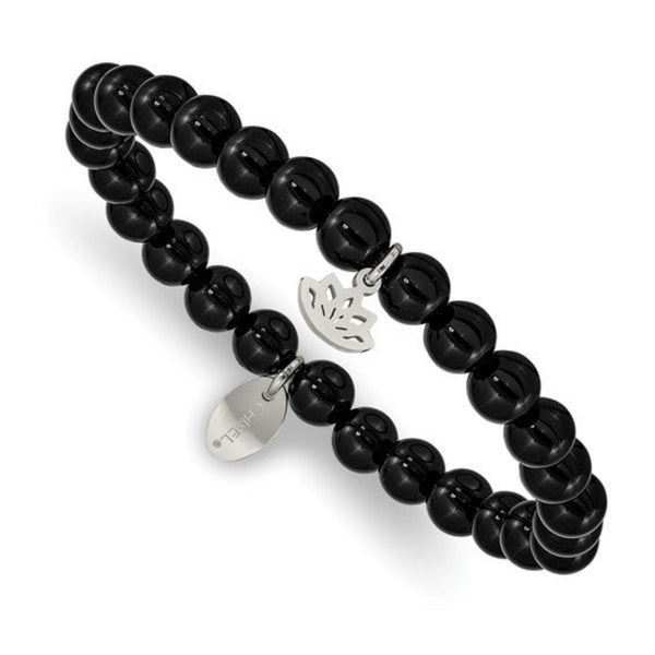 Black Agate Stainless Steel Beaded Bracelet