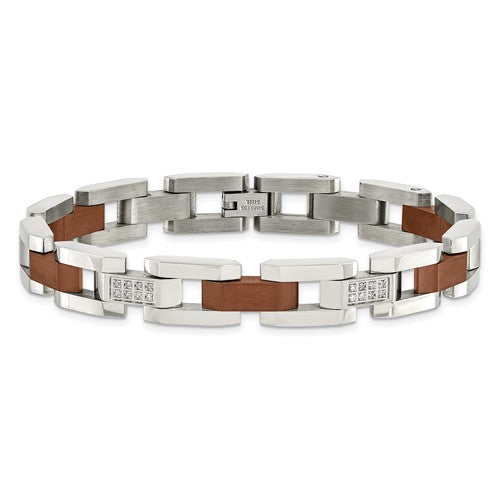 Men's Stainless Steel 1/4CT. Diamond Rose Gold-Accent Bracelet