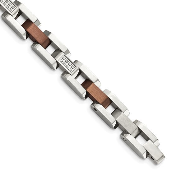 Men's Stainless Steel 1/4CT. Diamond Rose Gold-Accent Bracelet