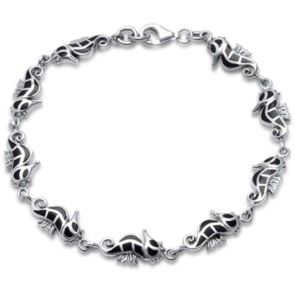 Sterling Silver Onyx Seahorse Bracelet