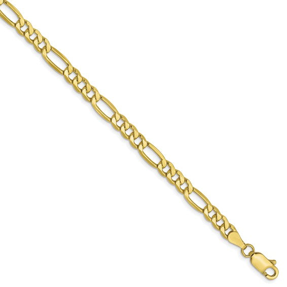 10K Yellow Gold Semi-Solid Figaro Bracelet
