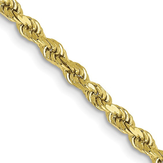 10K Yellow Gold 3MM Hollow Diamond Cut Rope 22" Chain
