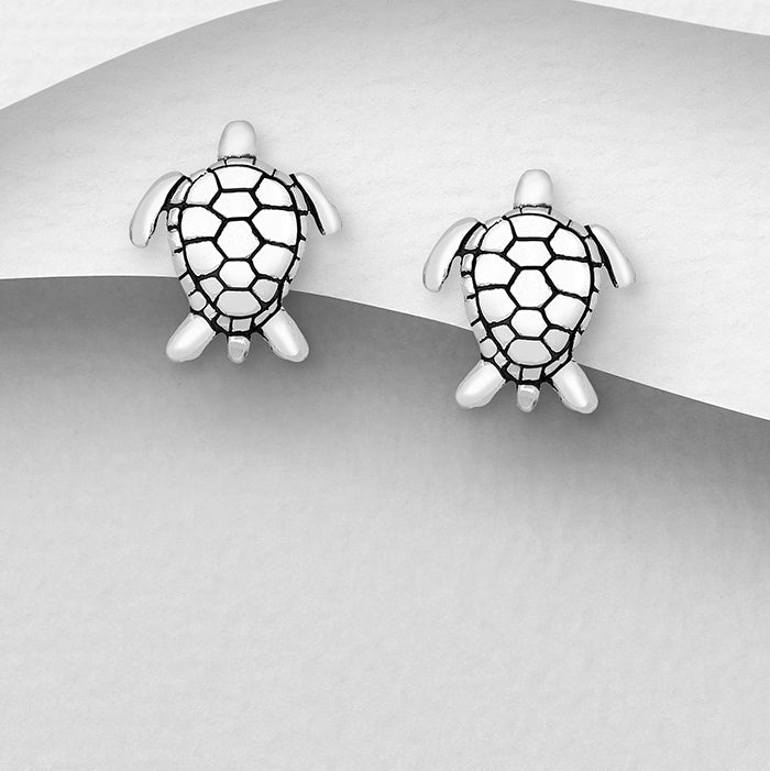 Sterling Silver Turtle Stud Earrings