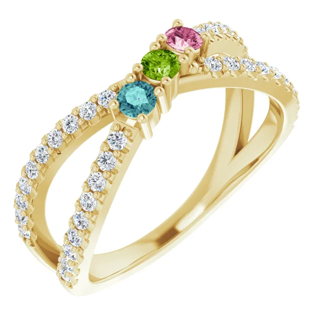 Family Ring - 5 Stone Accented Criss-Cross Ring