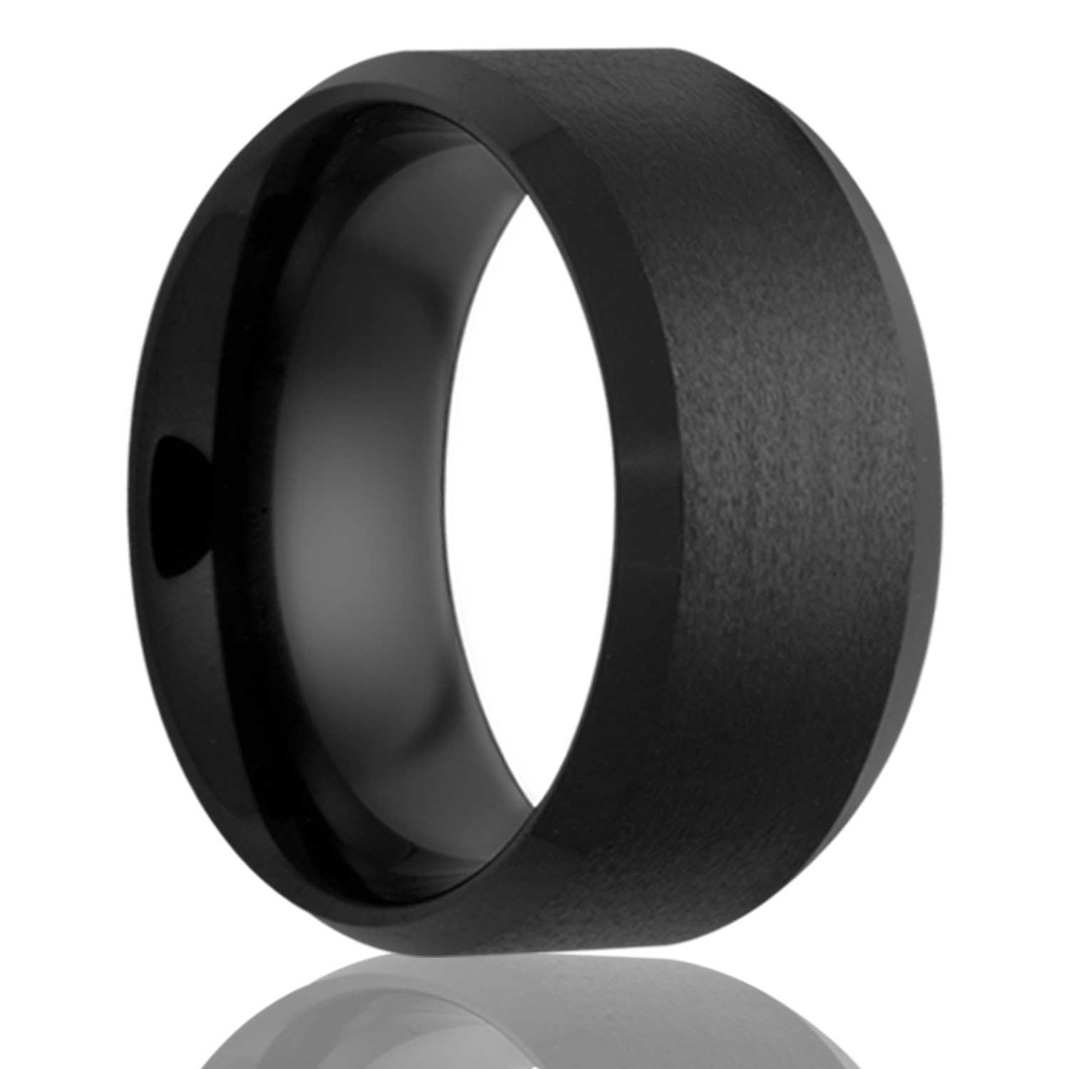 Men's 8MM Black Diamond Ceramic Band with Satin-Finish and Knife Edges