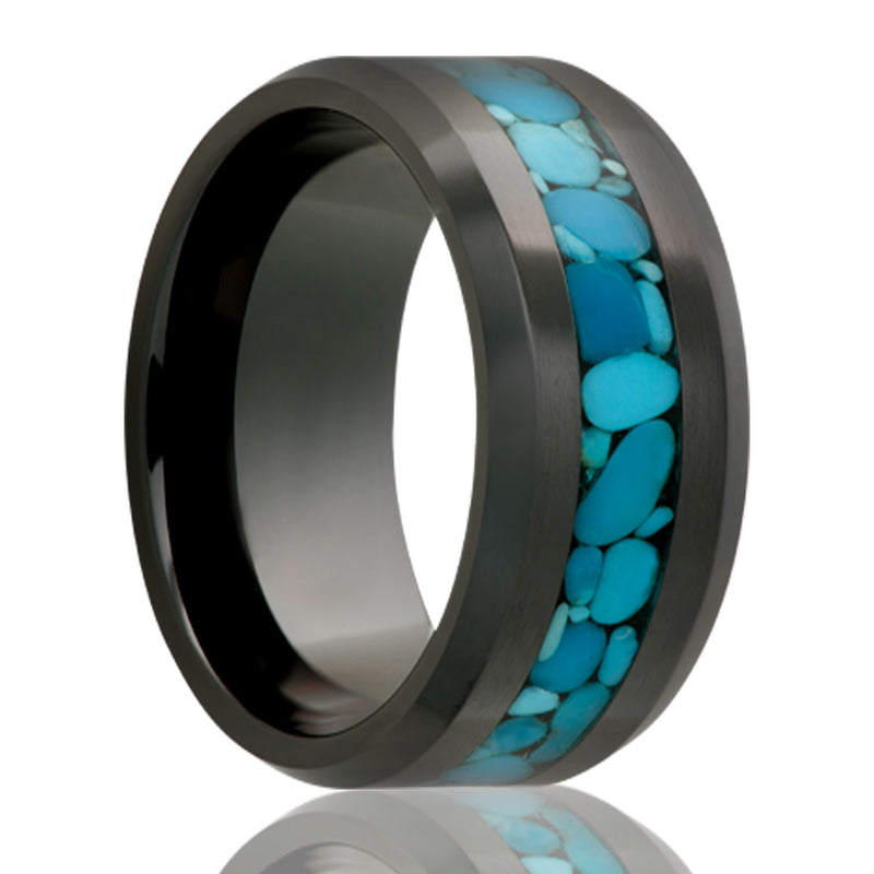 Men's 8MM Black Ceramic Band with Blue Turquoise Inlay