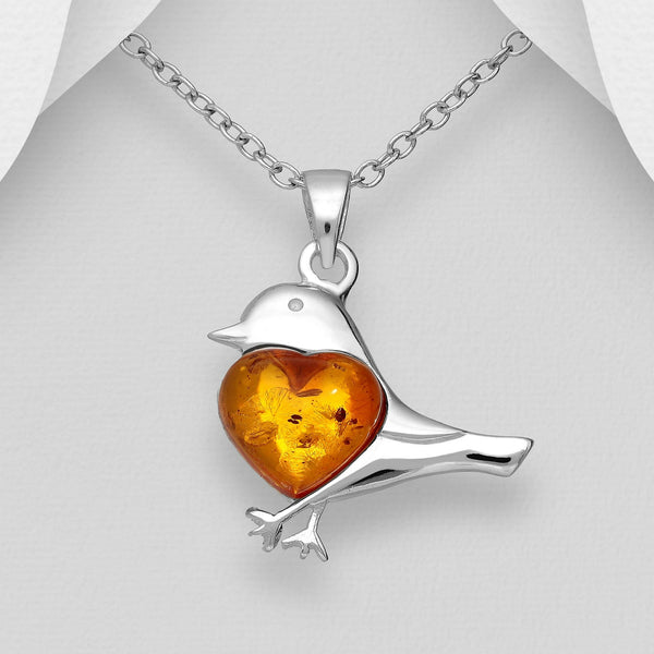 Sterling Silver Bird And Heart Pendant