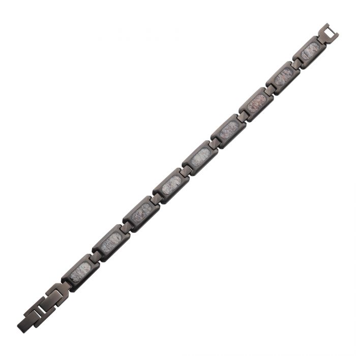 INOX Matte Stainless Steel Gun-Metal Deer Antler Inlay Link Bracelet