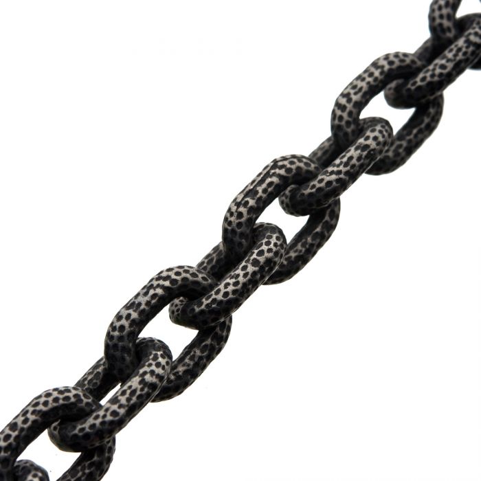 INOX Antiqued Stainless Steel Textured Gun-Metal Curb Link Bracelet