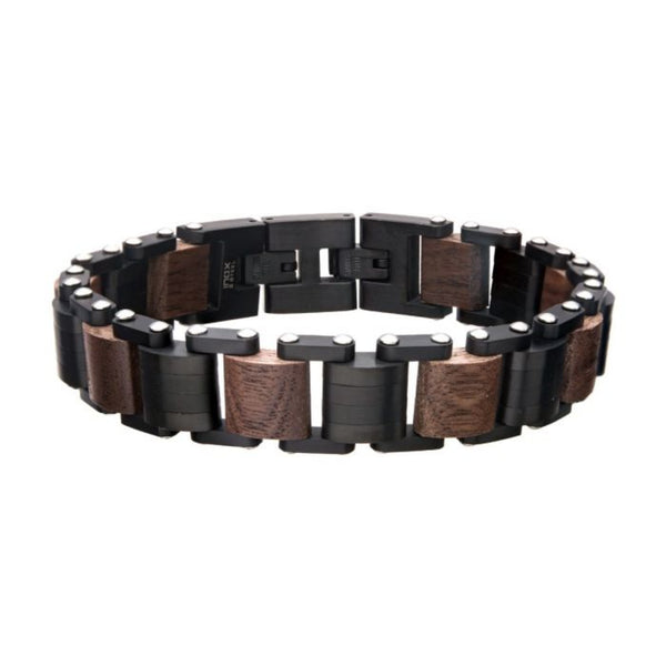 Stainless Steel Walnut wood Link bracelet