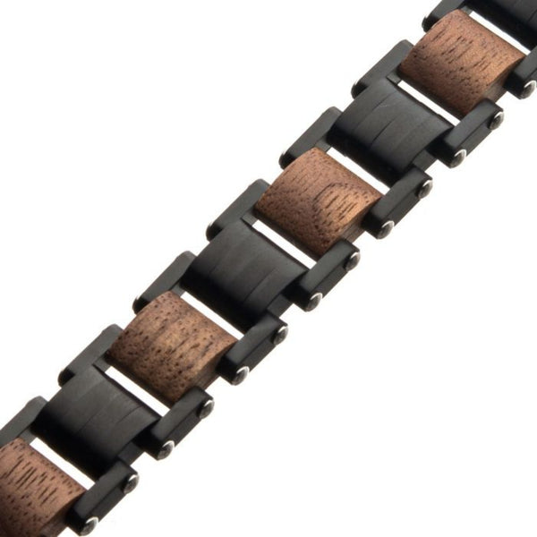 Stainless Steel Walnut wood Link bracelet