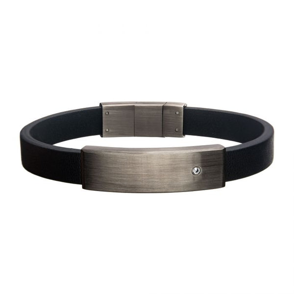 INOX Black Leather & Engravable Stainless Steel ID Bracelet