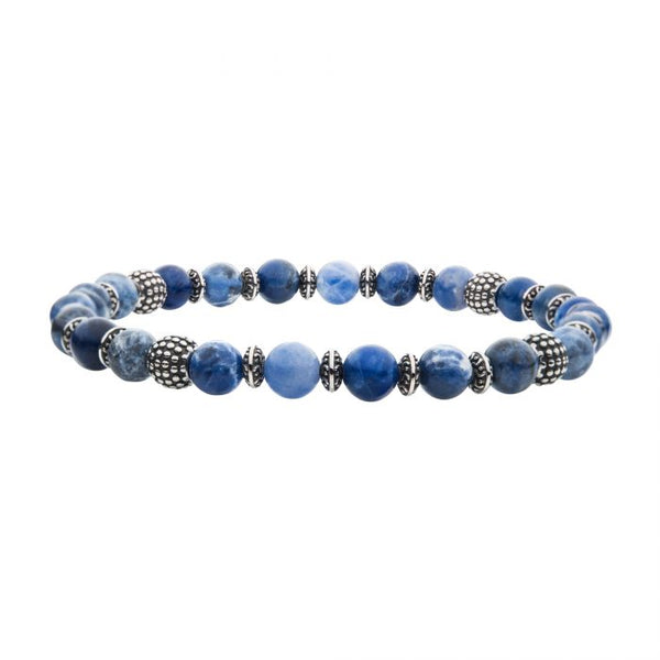 INOX Natural Blue Sodalite & Black Oxidized Bead Bracelet