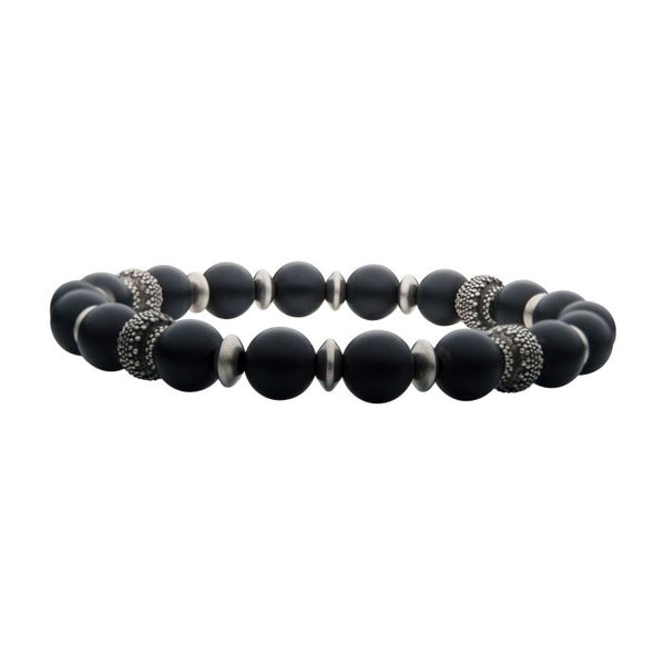 INOX Natural Black Agate & Black Oxidized Bead Bracelet