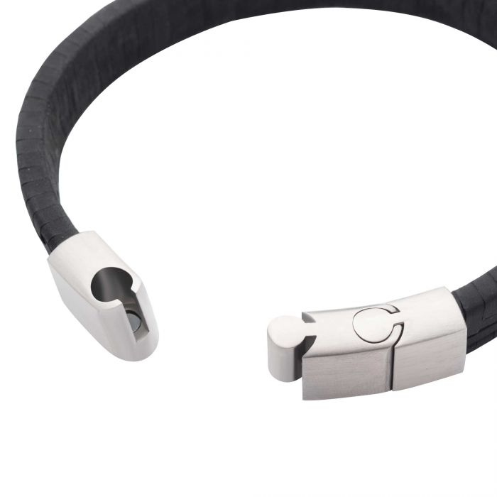 INOX Stainless Steel & Black Twill Weave Suede Bracelet