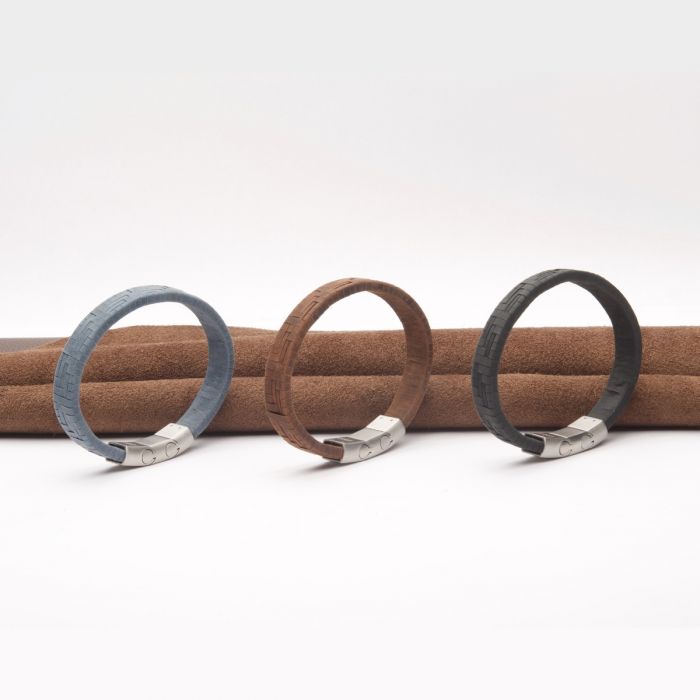 INOX Stainless Steel & Brown Twill Weave Suede Bracelet