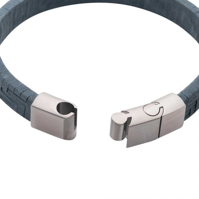 INOX Stainless Steel & Gray Twill Weave Suede Bracelet