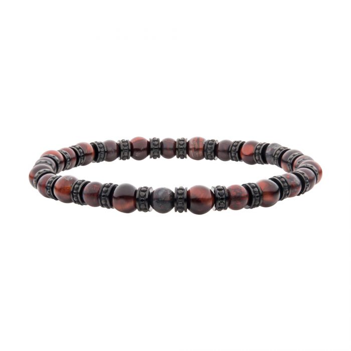 INOX Natural Rainbow Jasper & Tigers Eye Stone Bracelet