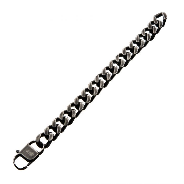 INOX Antiqued Stainless Steel Diamond-Cut 13MM Link Bracelet