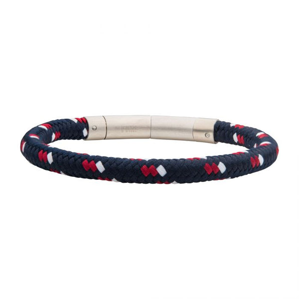 INOX Nautical Stainless Steel & Tri-Colored Nylon Braided Bracelet