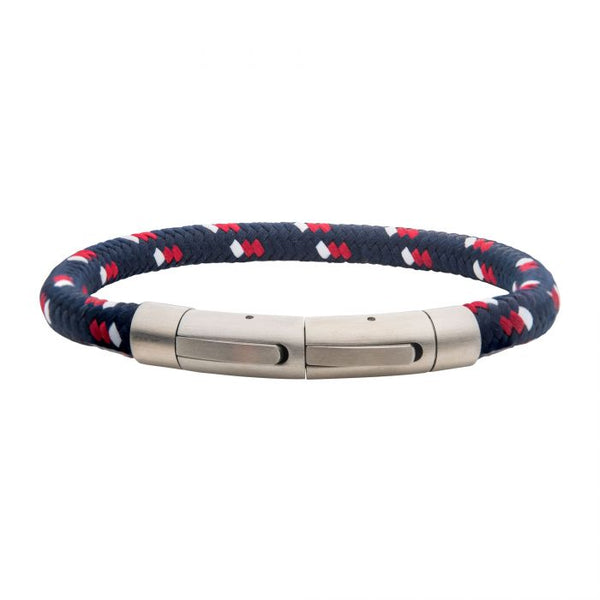 INOX Nautical Stainless Steel & Tri-Colored Nylon Braided Bracelet