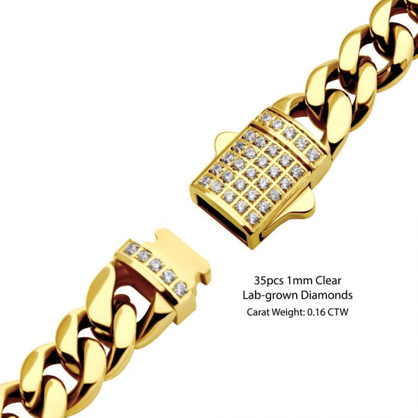 INOX 18K Gold-Plated Stainless Steel 6MM Cuban Link Lab-Grown Diamond Bracelet