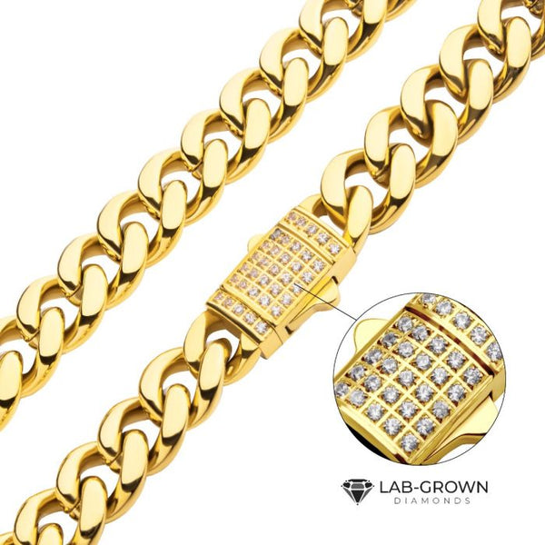 INOX 18K Gold-Plated Stainless Steel 8MM Miami Cuban Lab-Grown Diamond Chain