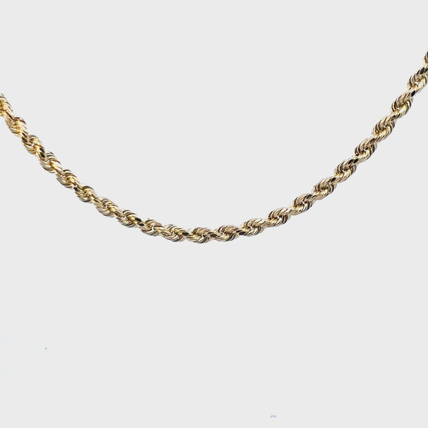 10K Yellow Gold Men's Semi-Solid 22" Rope Chain