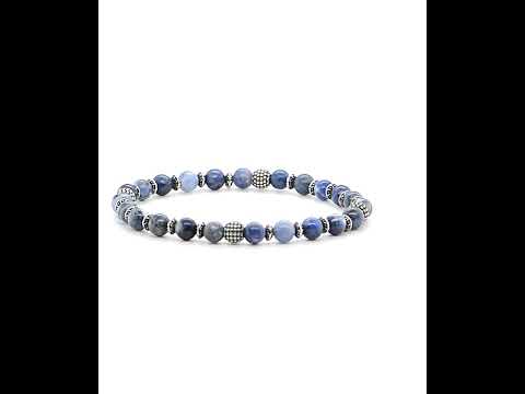 INOX Natural Blue Sodalite & Black Oxidized Bead Bracelet