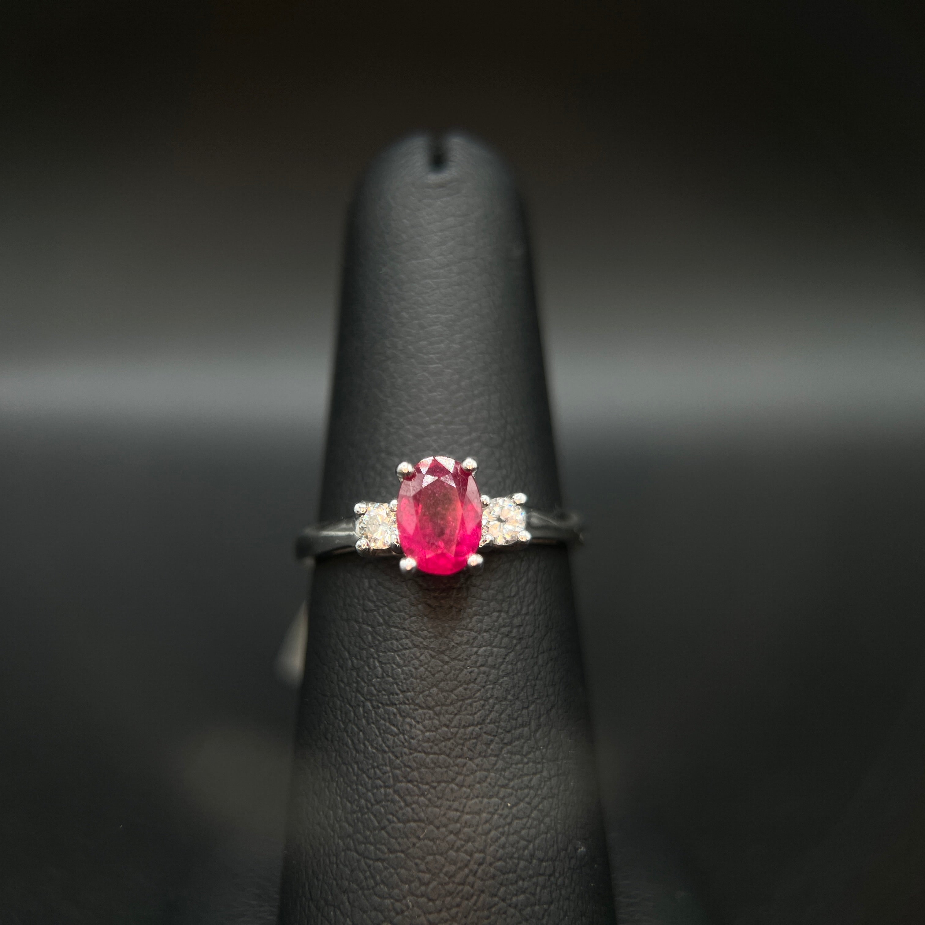 10K White Gold 3-Stone Ruby and Diamond Ring