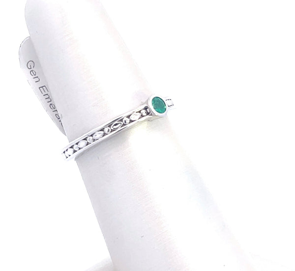 14k Emerald White Gold Bezel Set Ring