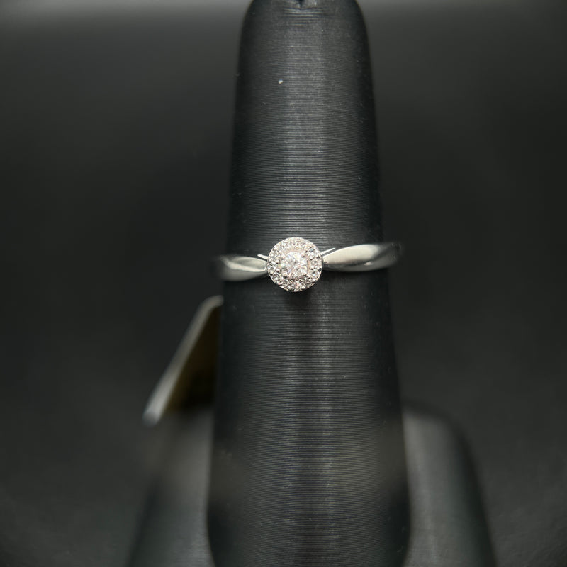 10K White Gold 1/10CT. Diamond Halo Cathedral Promise Ring