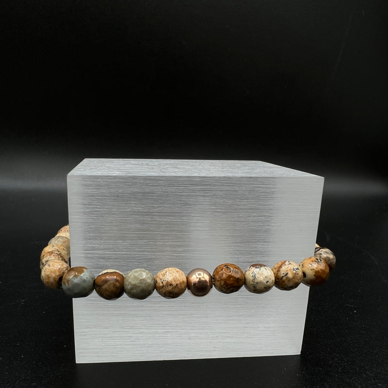 Brown Jasper & Rose Gold-Plated Beaded Bracelet