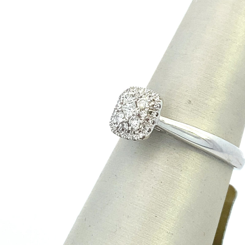 14K White Gold 1/4CT. Princess-Shaped Diamond Cluster Engagement Ring