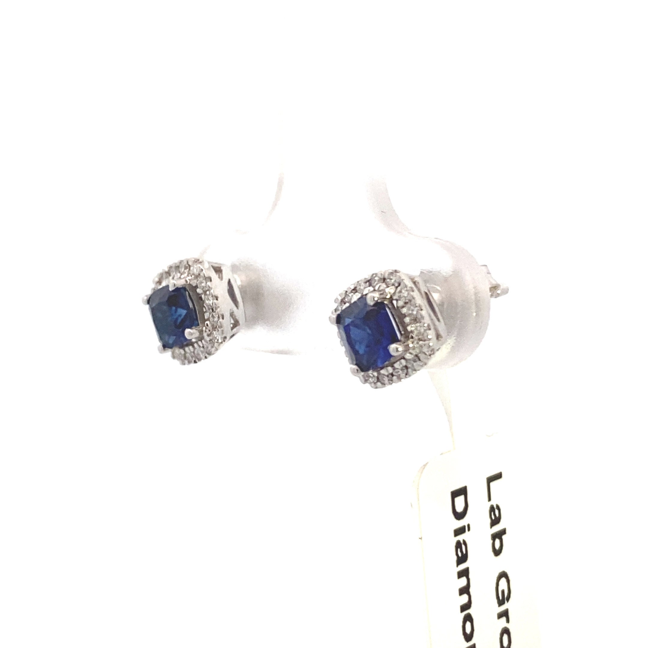 10K White Gold Lab Grown Diamond Halo & Created Sapphire Earrings