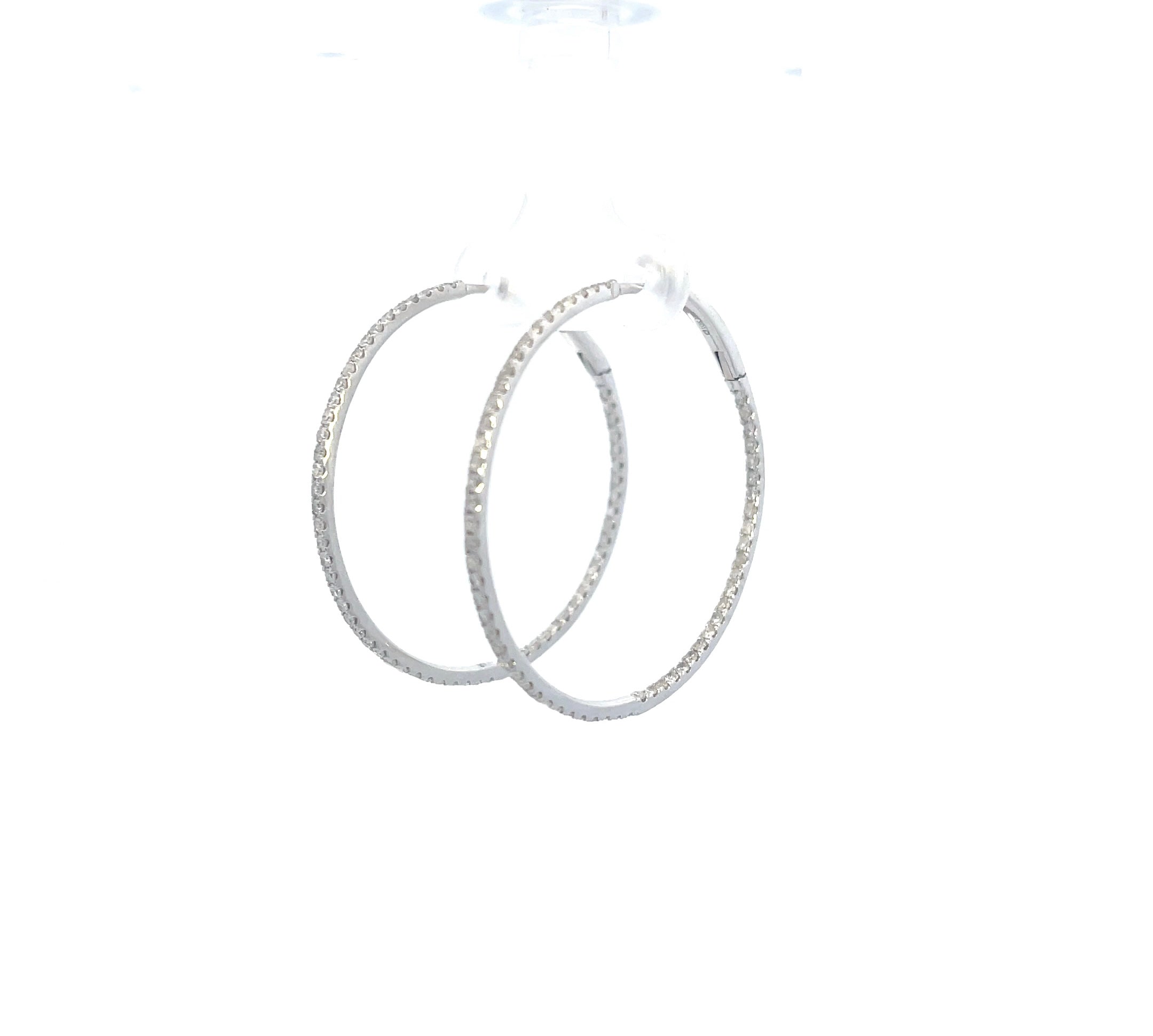 10K White Gold Diamond Hoop Earrings