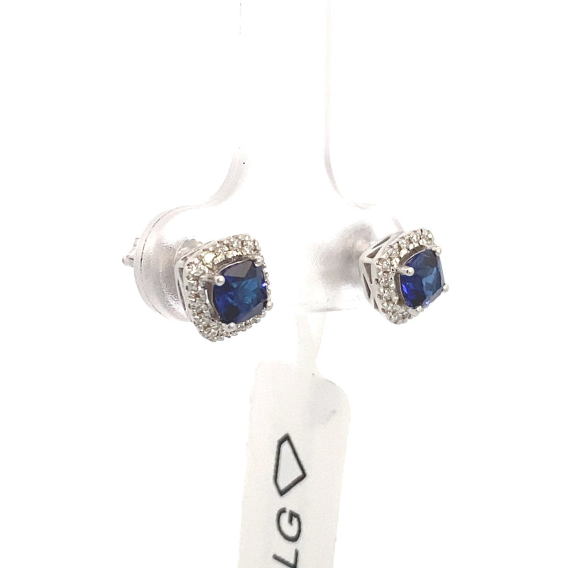 10K White Gold Lab Grown Diamond Halo & Created Sapphire Earrings