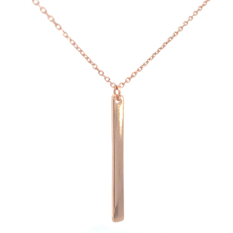 Sterling Silver Rose Gold Plated  Engravable Bar Pendant Necklace