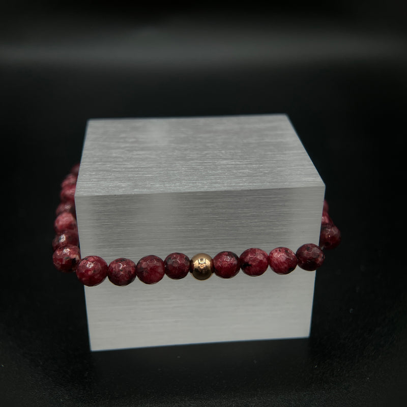 Red Jade & Rose Gold-Plated Beaded Bracelet