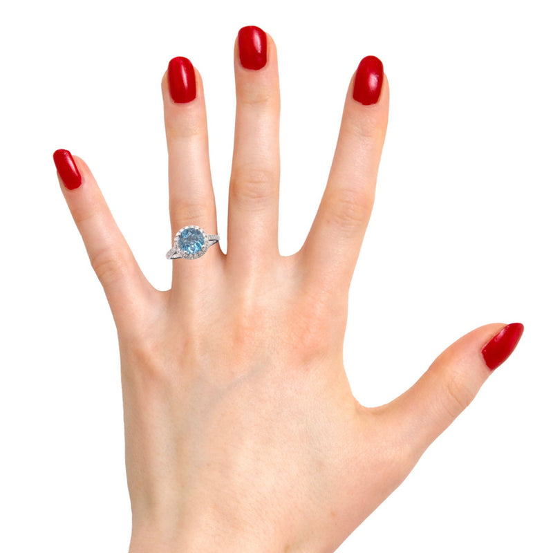 10K White Gold 2-1/4CT. London Blue Topaz & 3/8CT. Moissanite Engagement Ring